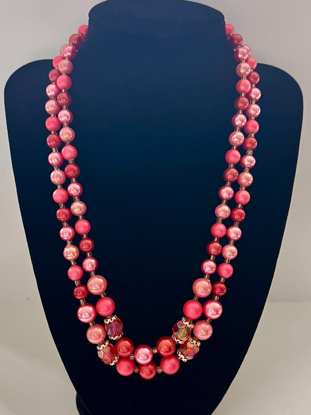 Mid-Century Japan 1950s-1960s Multistrand Pink Red Coral Pearl Bead Necklace